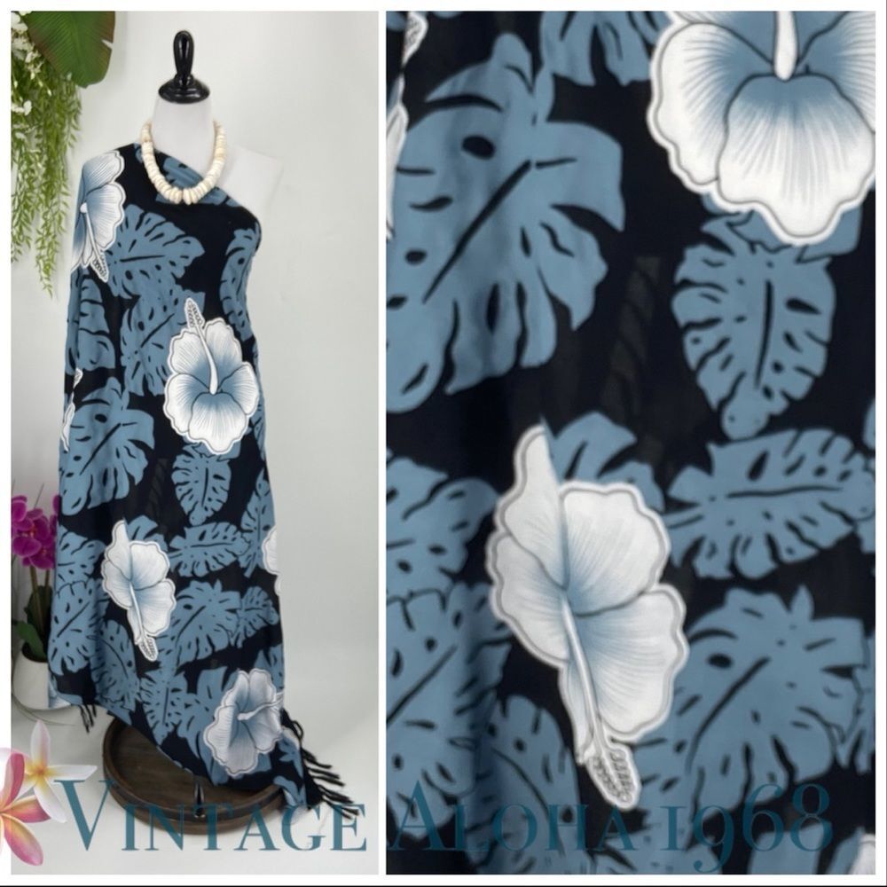 Black/Gray White Hibiscus Monstera SARONG Pareo Lavalava Beach Wrap Skirt Summer - Picture 3 of 4